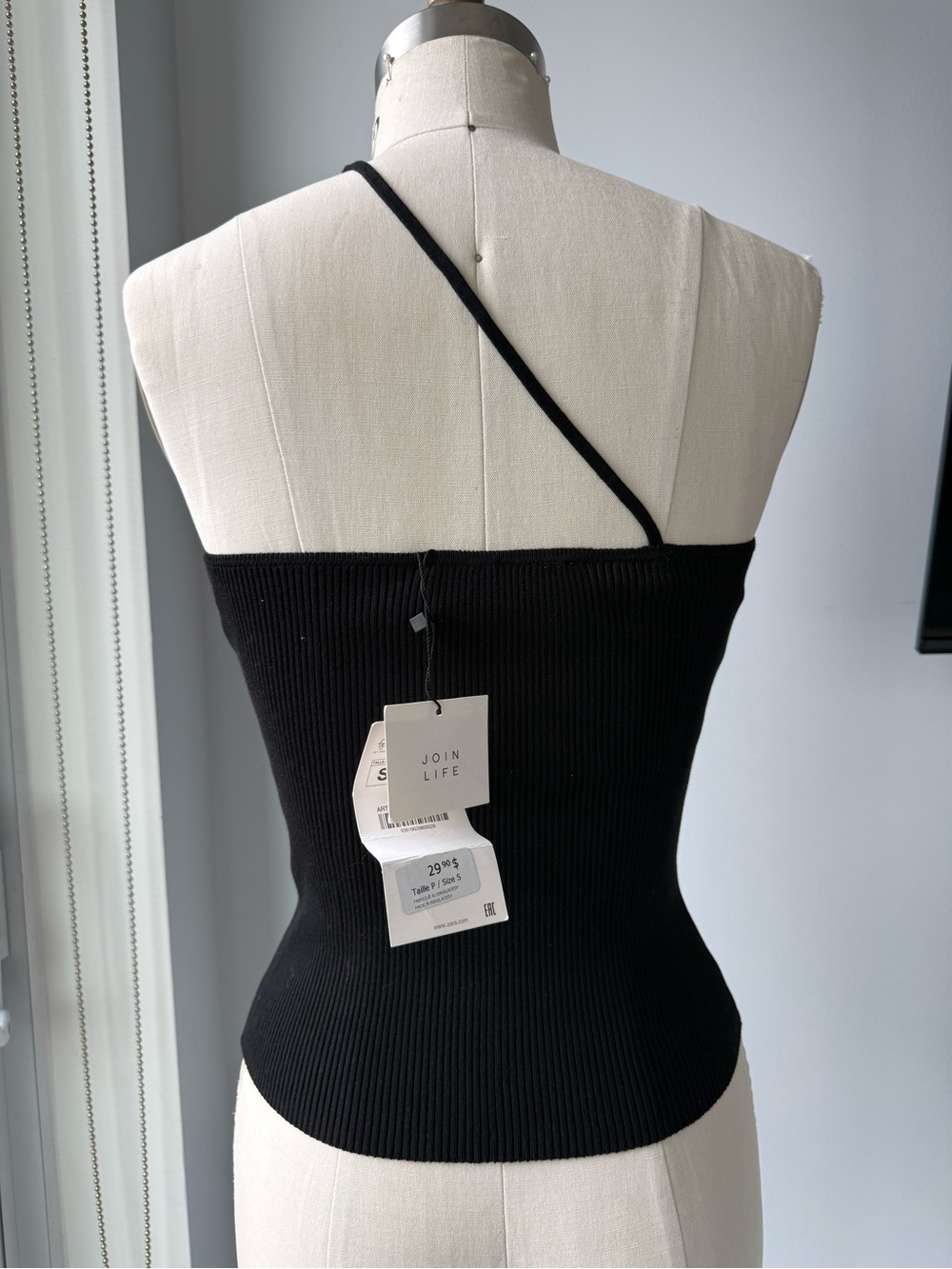 Zara Black One-Shoulder Ribbed Tank Top - Picture 2 of 4